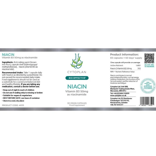 Cytoplan Niacin Vitamin B3 50mg Capsules 60 Capsules