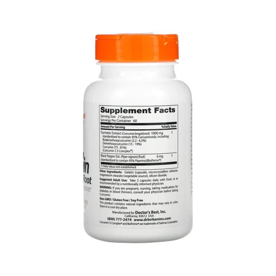 Doctor's Best High Absorption Curcumin From Turmeric Root With C3 Complex & BioPerine 500mg Caps 120