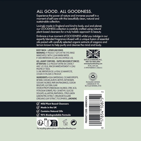 Baylis & Harding Goodness Oud Cedar & Amber Natural Body Wash 500ml