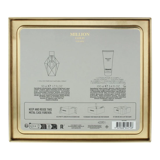 Paco Rabanne Million Gold For Her Gift Set 50ml EDP + 100ml Body Lotion