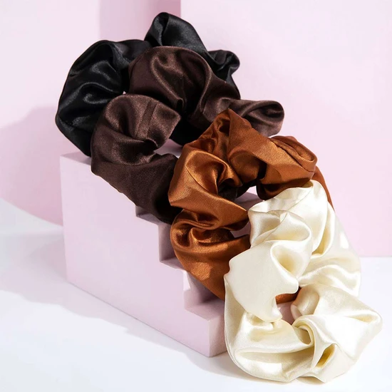 Brushworks Satin Scrunchies Natural 4 Pack