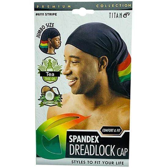 Titan Donna Spandex Dreadlock Cap With Tea Tree Oil & Coconut Oil 6111 Stripe jumbo