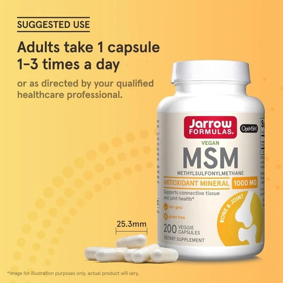 Jarrow Formulas MSM MethylSulfonylMethane Sulphur 1000mg - 200 Veg Caps