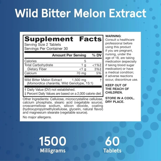 Jarrow Formulas Wild Bitter Melon Extract 1500mg Tablets 60 Tablets