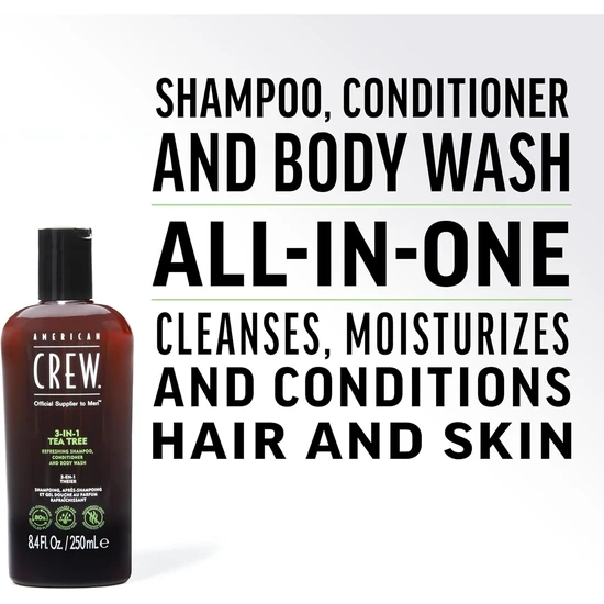 American Crew Hair & Body 3-IN-1 Tea Tree Shampoo, Conditioner & Shower Gel 1000ml