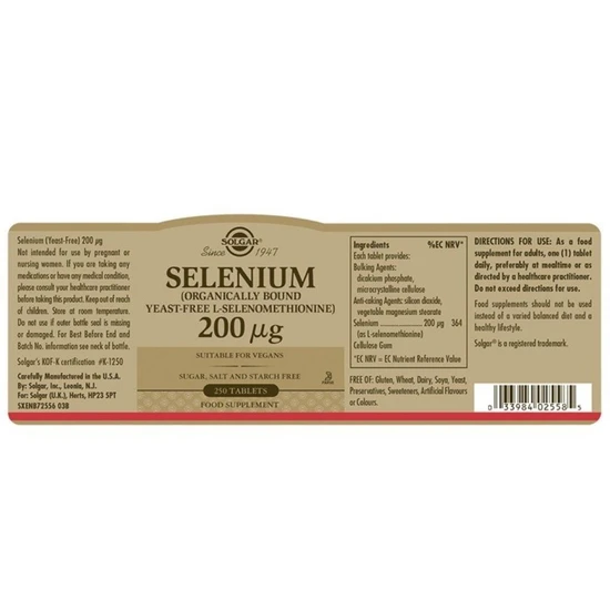 Solgar Selenium 200ug Yeast Free Tablets 250 Tablets