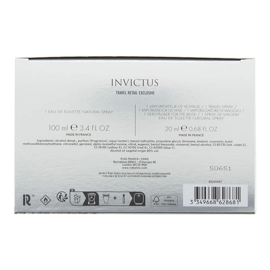 Paco Rabanne Invictus Eau De Toilette Gift Set 100ml & 20ml