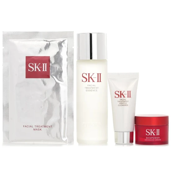 SK-II Best Seller Trial Kit: Facial Treatment Ess. 75ml+Facial Treatment Cleanser 20g+SKINPOWER Advanced Cream 15g+ F.T Mask 1pcs 4pcs
