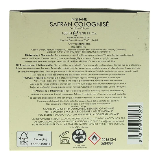 Nishane Safran Cologniese Extrait De Cologne 100ml