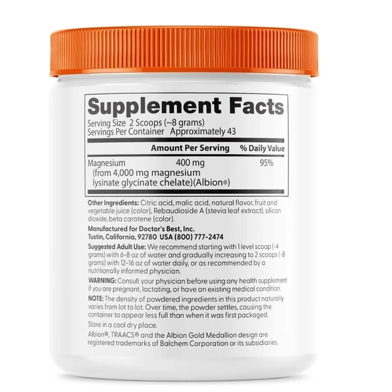 Doctor's Best High Absorption Magnesium Powder Fruit Punch 340g