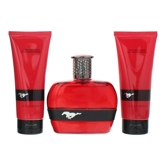 Mustang Red Gift Set 100ml Eau De Toilette + 100ml Aftershave Balm + 100ml Body Wash
