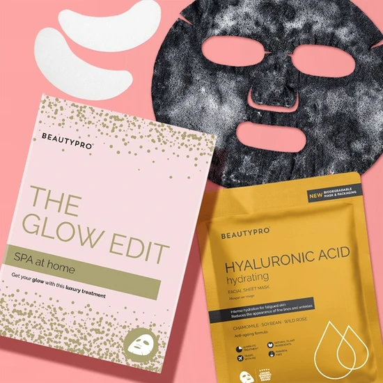 BeautyPro Spa At Home: The Glow Edit Set 1 Gold Foil Mask, 1 Under Eye Mask & 1 Bubbling Cleansing Mask