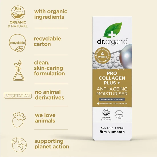 Dr. Organic Pro Collagen Plus Anti Ageing Moisturiser With Black Pearl 50ml