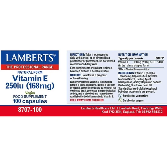Lamberts Vitamin E 250iu Capsules 100 Capsules