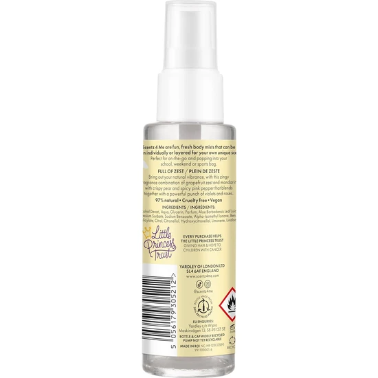 Yardley Scentz 4 Me Mellow Marshmallow Fragranced Body Mist Full Of Zest
