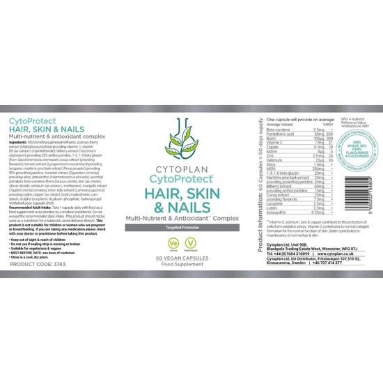Cytoplan Cytoprotect Hair Skin & Nails Capsules 60 Capsules