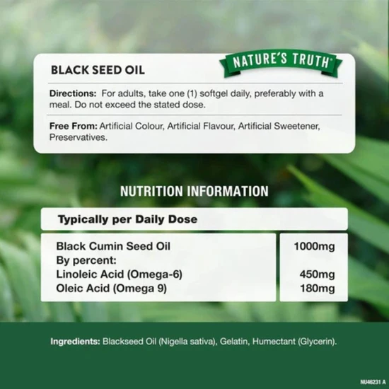 Nature's Truth Black Seed Oil 1000mg Cold Pressed Softgels 60 Softgels