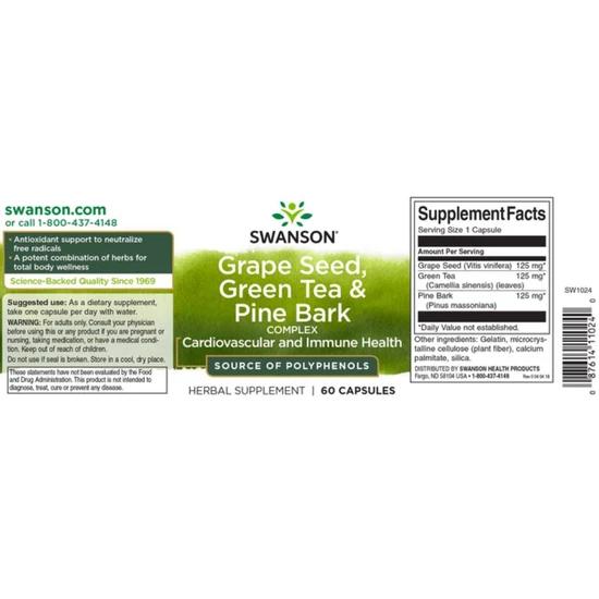 Swanson Grape Seed Green Tea & Pine Bark Complex 60 Capsules