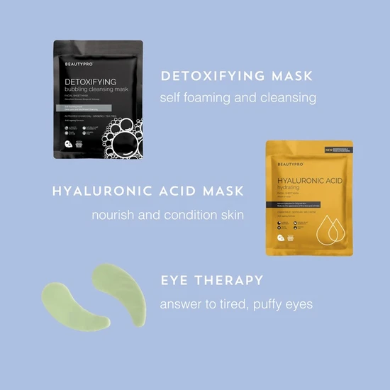 BeautyPro Spa At Home: The Glow Edit Set 1 Gold Foil Mask, 1 Under Eye Mask & 1 Bubbling Cleansing Mask