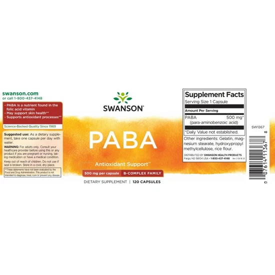 Swanson PABA 500mg Capsules 120 Capsules