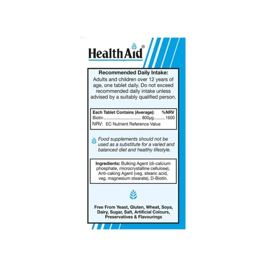 Health Aid Biotin 800ug Tablets 30 Tablets