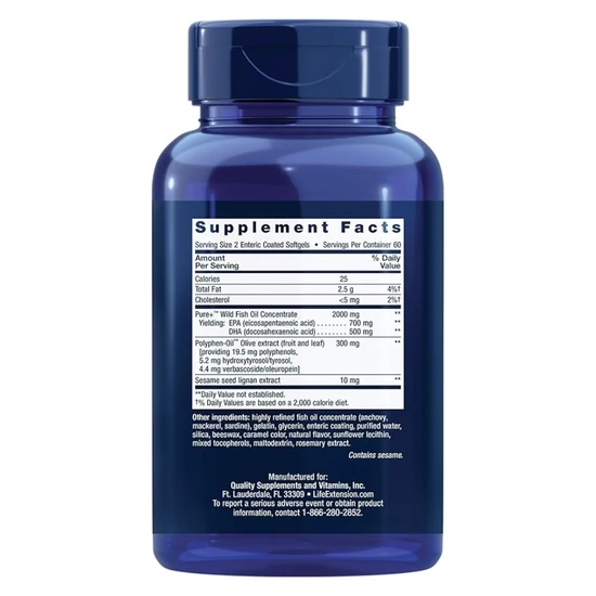 Life Extension Super Omega-3 EPA/DHA With Sesame Lignans & Olive Extract 120 Softgels