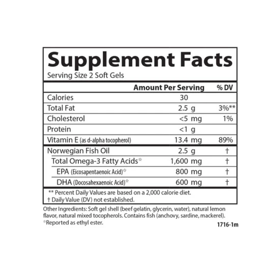 Carlson Labs Elite Omega-3 Gems 1600mg Natural Lemon Softgels 90 + 30