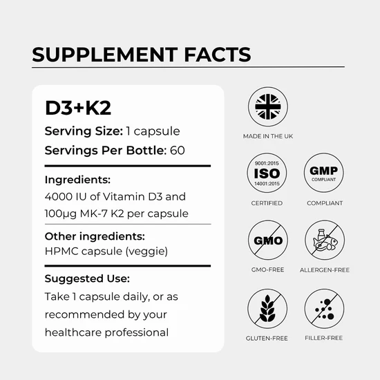 Charava UK Vitamin D3 4000IU + K2 MK-7 60 Days
