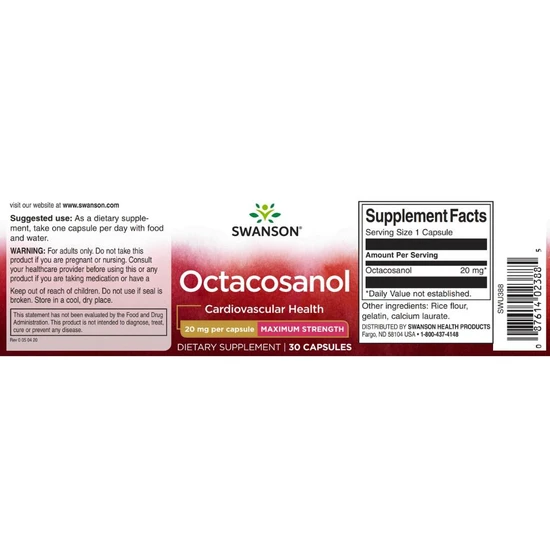 Swanson Octacosanol Maximum-Strength 20mg Capsules 30 Capsules
