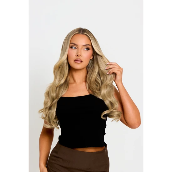 LullaBellz Super Thick 22" 5 Piece Natural Wavy Clip In Hair Extensions Bleach Blonde