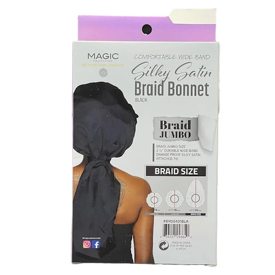 Magic Collection Silky Satin Braid Bonnet jumbo / black
