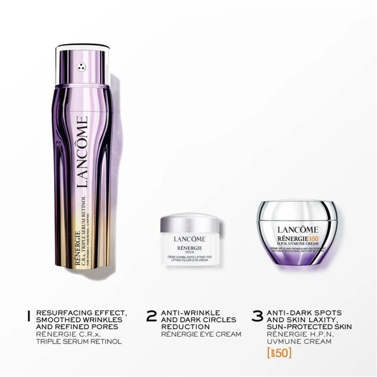 Lancôme Renergie Triple Serum Set 2026 Retinol Serum 50ml, UVMUNE SPF50 Cream 15ml & Eye Cream 5ml