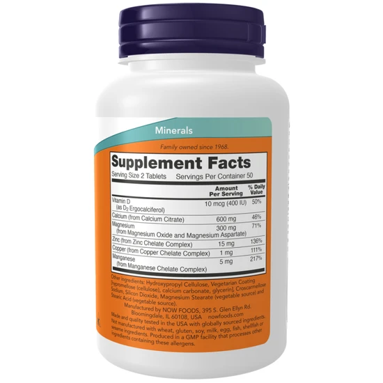 NOW Foods Calcium Citrate With Minerals & Vitamin D-2 100 Tablets