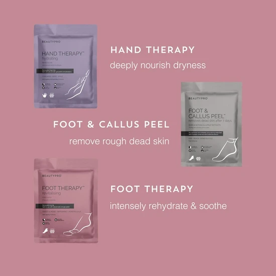 BeautyPro Spa At Home: Hand & Foot Renewal Set 1 Foot Therapy Mask, 1 Hand Therapy Mask & 1 Foot & Callus Peel Mask
