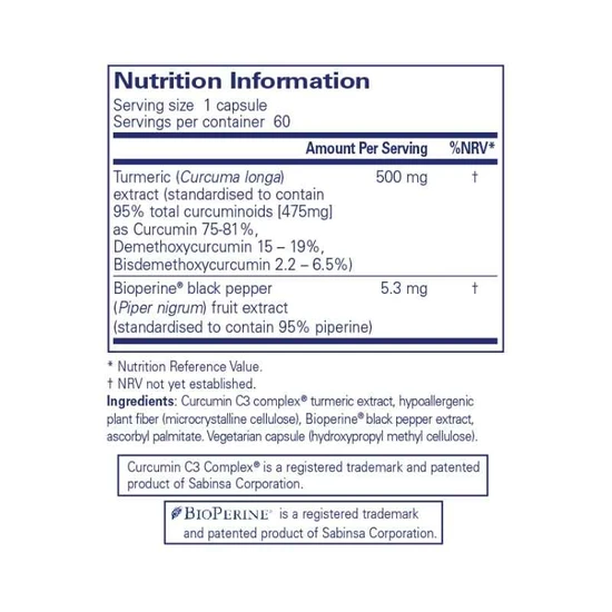 Pure Encapsulations Curcumin 500 With Bioperine 60 Capsules