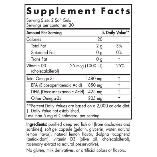 Nordic Naturals Ultimate Omega-D3 Sport 1480mg Lemon Softgels 60 Softgels