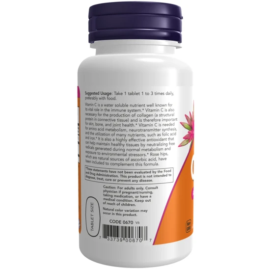NOW Foods Vitamin C-500 With Rose Hips 100 Tablets