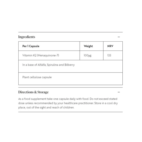 Viridian Vitamin K2 100ug Capsules 60 Capsules