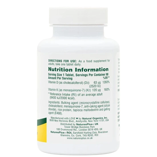 Nature's Plus Vitamin D3 2500iu With K2 120mcg Vegicaps 90 Vegicaps