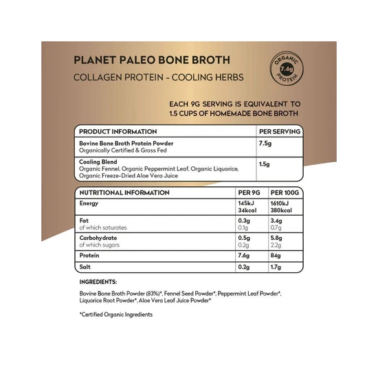 Planet Paleo Organic Bone Broth Collagen Protein Cooling Herbs 225g