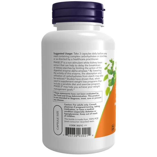 NOW Foods Phase 2 White Kidney Bean Extract, 500mg Vegicaps 120 Vegicaps