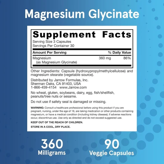 Jarrow Formulas Magnesium Glycinate Capsules 90 Capsules