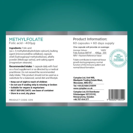 Cytoplan Methylfolate Capsules 400ug - 60 Capsules