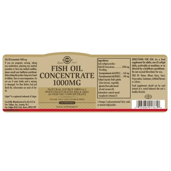 Solgar Fish Oil Concentrate 1000mg Softgels 120 Softgels