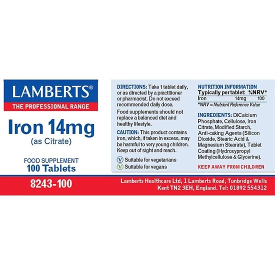 Lamberts Iron 14mg 100 Tablets