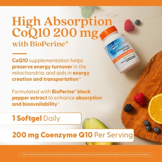 Doctor's Best High Absorption CoQ10 With BioPerine 200mg Veg Softgels 60 Softgels