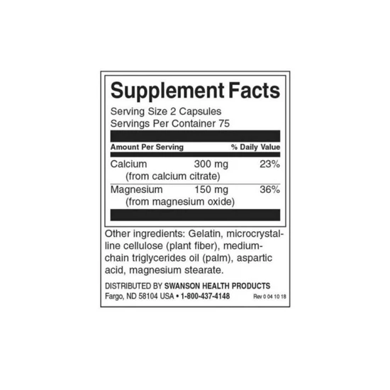 Swanson Calcium Citrate Plus Magnesium Capsules 150 Capsules