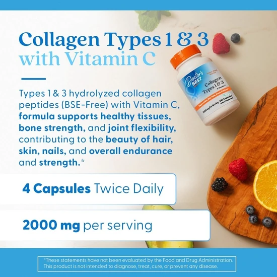 Doctor's Best Collagen Types 1 & 3 With Vitamin C 500mg Caps 240