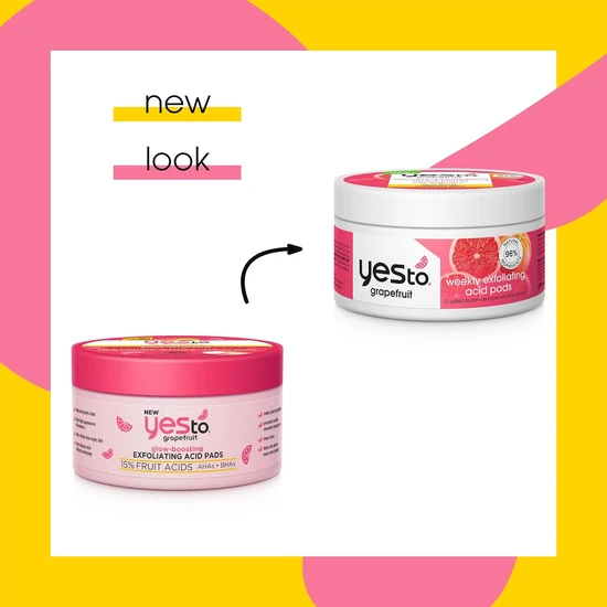 Yes To Grapefruit Exfoliating Acid Pads Glow Boosting 12 Quilted Pads Double Sided