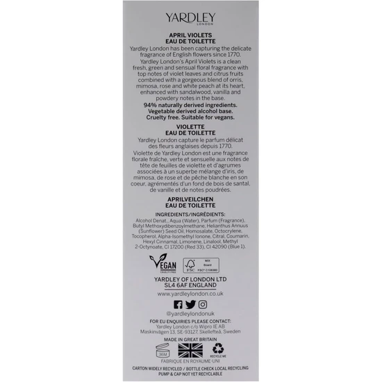 Yardley April Violets Eau De Toilette 125ml